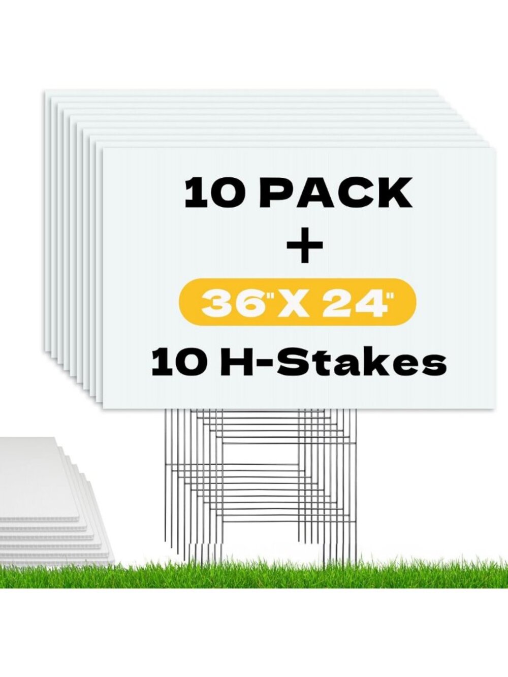 10 Pack Large Blank Yard Signs 24x36 - Durable Corrugated Plastic with H-Stakes
